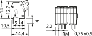 Leiterplattenklemme, 6-polig, RM 2.5 mm, 0,08-0,5 mm², 6 A, Käfigklemme, grau, 234-206