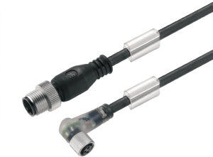 Sensor-Aktor Kabel, M12-Kabelstecker, gerade auf M8-Kabeldose, abgewinkelt, 3-polig, 5 m, PUR, schwarz, 4 A, 9457760500