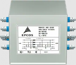EMC Filter, 50 bis 60 Hz, 35 A, 250/440 VAC, Gewindebolzen M6, B84131M0001G135