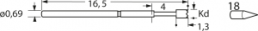 Standard-Prüfstift mit Tastkopf, Kegel, Ø 0.69 mm, Hub 2.54 mm, RM 1.27 mm, L 16.5 mm, F11118S053L100