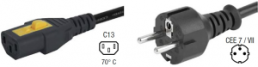 Geräteanschlussleitung, Europa, Stecker Typ E + F, gerade auf C13-Kupplung, gerade, H05VV-F3G1,0mm², schwarz, 5 m
