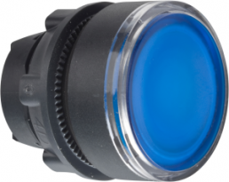 Druckschalter, rastend, Bund rund, blau, Frontring schwarz, Einbau-Ø 22 mm, ZB5AH063