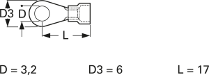 Isolierter Ringkabelschuh, 0,5-1,0 mm², AWG 22 bis 18, 3.2 mm, M3, rot