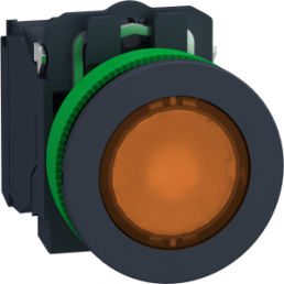 Drucktaster, beleuchtbar, Bund rund, orange, Frontring schwarz, Einbau-Ø 30.5 mm, XB5FW35B5