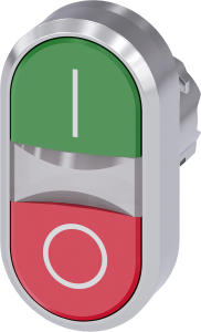 Doppeldrucktaster, beleuchtbar, tastend, Bund oval, grün/rot, Einbau-Ø 22.3 mm, 3SU1051-3AB42-0AK0
