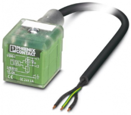 Sensor-Aktor Kabel, Ventilsteckverbinder DIN form A auf offenes Ende, 3-polig, 1.5 m, PUR, schwarz, 4 A, 1400827