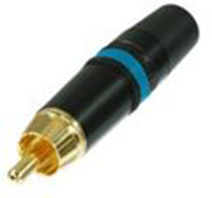 Cinch-Stecker für Kabelmontage 3,5 bis 6,1 mm Außen-Ø, vergoldet, Farbcodierring blau