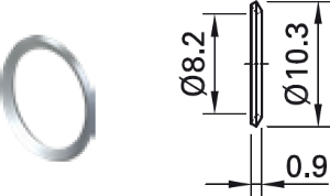 Unterlegscheibe, H 0.9 mm, Innen-Ø 8.2 mm, Außen-Ø 10.3 mm, Nickel, 23.5107
