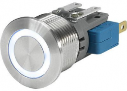 Drucktaster, 1-polig, silber, beleuchtet (weiß), 10 A/250 V, Einbau-Ø 16.1 mm, IP67, 3-102-632