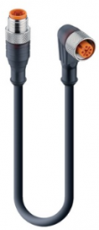 Sensor-Aktor Kabel, M12-Kabelstecker, gerade auf M12-Kabeldose, abgewinkelt, 4-polig, 1 m, PUR, schwarz, 4 A, 11884