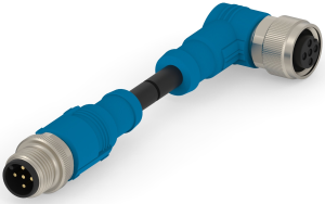 Sensor-Aktor Kabel, M12-Kabelstecker, gerade auf M12-Kabeldose, abgewinkelt, 5-polig, 1 m, PVC, schwarz, 4 A, T4162114005-002
