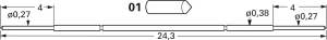 Feinraster-Prüfstift mit Tastkopf, Kegel, Ø 0.38 mm, Hub 2.5 mm, RM 0.5 mm, L 24.3 mm, F23801B027L050