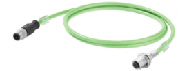 PROFINET-Kabel, M12-Stecker, gerade auf M12-Buchse, gerade, Cat 5e, PUR, 2 m, grün