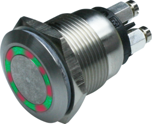 Drucktaster, 1-polig, rot/grün, beleuchtet (rot/grün), 0,5 A/24 V, Einbau-Ø 19 mm, IP66, MPI002/TERM/D1