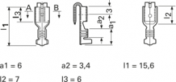 Unisolierte Flachsteckhülse mit Abzweig, 4,8 x 0,8 mm, 0,5-1,0 mm², AWG 20-18, Messing, verzinnt, 3829A.67