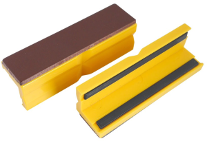 Schonbacken Leder/Kunststoff 100 mm gelb, mit Magnetleiste (Paar), 9-900-S5100