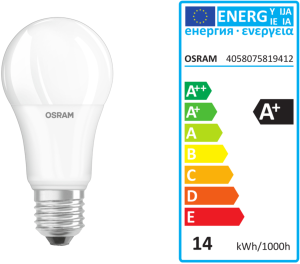 LED-Lampe, E27, 14 W, 1521 lm, 240 V (AC), 2700 K, 180 °, matt, warmweiß, A+