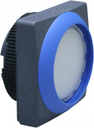 Druckschalter, beleuchtbar, rastend, Bund quadratisch, weiß, Frontring blau, Einbau-Ø 22.3 mm, 1.30.270.961/2206