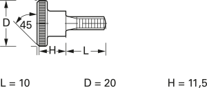 Rändelschraube, M5, Ø 20 mm, 10 mm, Stahl, verzinkt, DIN 464