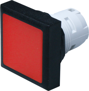 Drucktaster, unbeleuchtet, tastend, Bund quadratisch, rot, Frontring schwarz, Einbau-Ø 16.2 mm, 1.30.070.451/0300