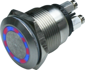 Drucktaster, 1-polig, rot/blau, beleuchtet (rot/blau), 0,5 A/24 V, Einbau-Ø 19 mm, IP66, MPI002/TERM/D4