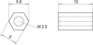 Sechskant-Abstandsbolzen, Innen-/Innengewinde, M2,5/M2,5, 10 mm, Stahl
