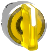 Wahlschalter, beleuchtbar, rastend, Bund rund, gelb, Frontring metallisiert, 3 x 45°, Einbau-Ø 22 mm, ZB4BK1583