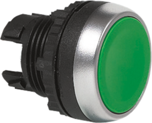 Drucktaster, unbeleuchtet, tastend, Bund rund, grün, Frontring silber, Einbau-Ø 22 mm, L21AA02
