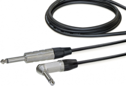 Audio-Verbindungskabel, 6,35 mm-Mono Stecker, gerade auf 6,35 mm-Stereo Stecker, abgewinkelt, 3 m, vernickelt, schwarz