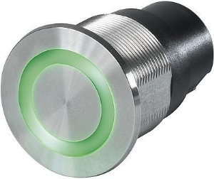 Druckschalter, 1-polig, silber, beleuchtet (rot/grün), 0,1 A/60 V, Einbau-Ø 22.1 mm, IP67, 3-101-431