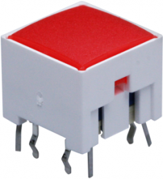 Kurzhubtaster, Schließer, 100 mA/42 V AC/DC, beleuchtet, Betätiger (rot), 3,3 N, THT