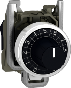 Frontelement + Montageplatte für Potenziometer, unbeleuchtet, Bund rund, schwarz, Einbau-Ø 22 mm, ZB4BD912