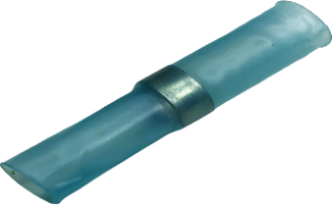 Stoßverbinder mit Wärmeschrumpfisolierung, transparent/blau, 31 mm