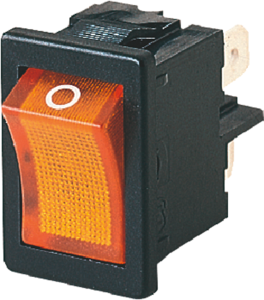 Wippschalter, orange, 2-polig, Ein-Aus, Ausschalter, 4 (1) A/250 VAC, IP40, beleuchtet, bedruckt