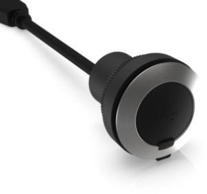 USB 3.0 Kabeldurchführung, unbeleuchtet, Bund rund, schwarz, Frontring Edelstahl, Einbau-Ø 30.3 mm, 1.11.099.002/0010
