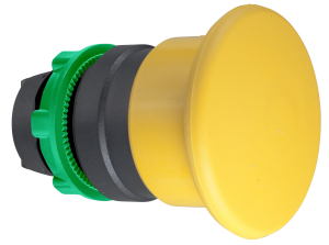 Drucktaster, tastend, Bund rund, gelb, Frontring schwarz, Einbau-Ø 22 mm, ZB5AC5
