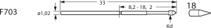 Standard-Prüfstift mit Tastkopf, Kegel, Ø 1.02 mm, Hub 6.4 mm, RM 1.9 mm, L 33 mm, F70318B078G150