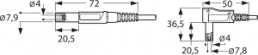 Messleitung mit (4 mm Stecker, gefedert, gerade) auf (4 mm Stecker, gefedert, abgewinkelt), 500 mm, schwarz, PVC, 1,0 mm², CAT III
