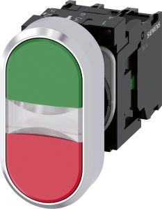 Doppeldrucktaster, grün/rot, beleuchtet, Einbau-Ø 22.3 mm, IP66/IP67/IP69/IP69K, 3SU1158-3AB42-1MA0