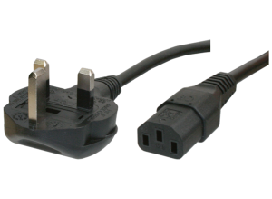 Geräteanschlussleitung, Großbritannien, Stecker Typ G, abgewinkelt auf C13-Dose, gerade, H05VV-F3G1,0mm², schwarz, 2.5 m