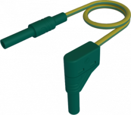 Messleitung mit (4 mm Stecker, gerade) auf (4 mm Buchse, gerade), 1 m, gelb/grün, PVC, 2,5 mm², CAT III