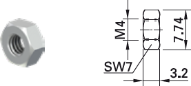 Sechskantmutter, M4, SW 7 mm, H 3.2 mm, Nickel, 22.6539