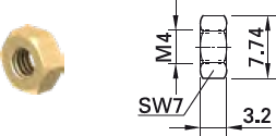 Sechskantmutter, M4, SW 7 mm, H 3.2 mm, Messing, vergoldet, DIN 934, 22.6509