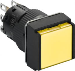 Drucktaster, tastend, Bund quadratisch, gelb, Frontring schwarz, Einbau-Ø 16 mm, XB6ECW5J1P