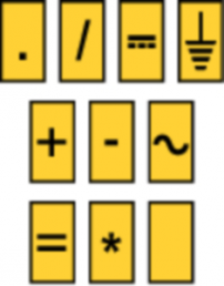 Polyamid Kabelmarkierer, Aufdruck "-, *, /, +, =, ·, AC, DC, Erde", (L x B x H) 3 x 6.4 x 5 mm, max. Bündel-Ø 2.8 mm, gelb, 561-01004