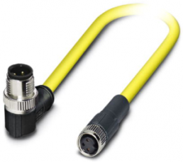 Sensor-Aktor Kabel, M12-Kabelstecker, abgewinkelt auf M12-Kabeldose, gerade, 3-polig, 0.5 m, PVC, gelb, 4 A, 1406306