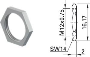 Sechskantmutter, M12, SW 14 mm, H 2 mm, Außen-Ø 16.17 mm, Nickel, 66.9679