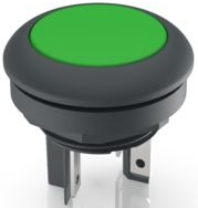LUMOTAST 16 , Leuchtdrucktaster 5V, Bund rund, tastend, Frontring schwarz, 1 S, Blende grün