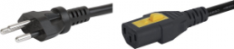 Geräteanschlussleitung, Schweiz, Stecker Typ J, gerade auf C13-Kupplung, gerade, H05VV-F3G1,0mm², schwarz, 2.5 m