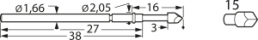 Langhub-Prüfstift mit Tastkopf, Vierfach-Krone, Ø 1.66 mm, Hub 8 mm, RM 2.54 mm, L 38 mm, F78615B200G300
